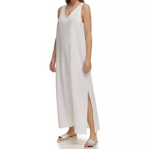 DKNY Linen White Sleeveless Maxi Dress LARGE L nwt